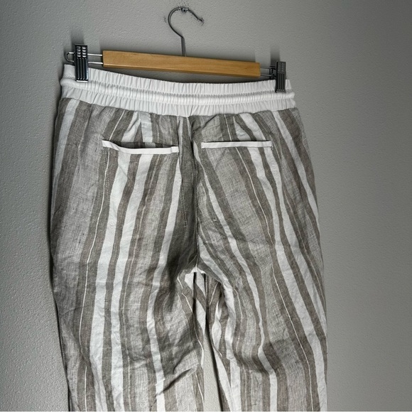 Athleta Bali Linen Ankle Pants Elastic Waist White Cream Striped Size 4 Women’s - Picture 10 of 12